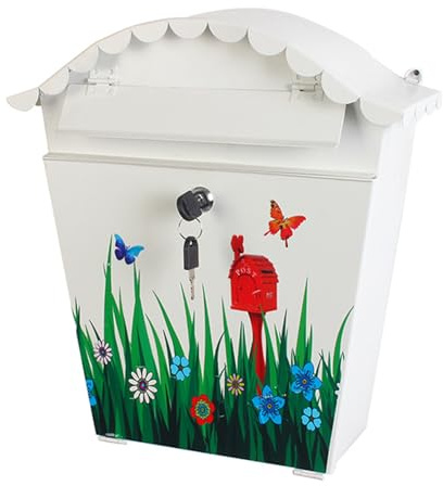 WKabnkn Boîte aux lettres en fer résistant aux intempéries à suspendre avec gravure artistique d'herbe d'oiseau Installation facile Décoration de jardin Motif oiseaux et herbe Boîte aux lettres en