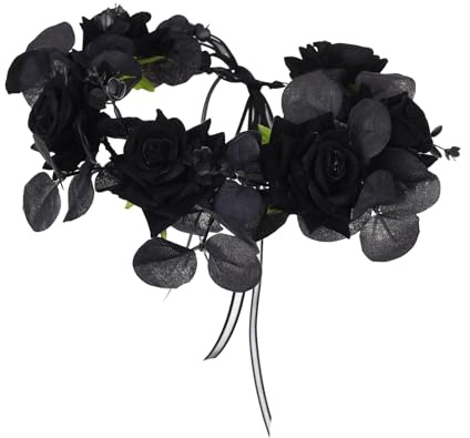 FakeFace Gothic Haarschmuck Schwarze Halloween Krone Haarreif Hexen Fee Kostüm Damen Blumenkranz Schmetterlingen Tiara Schwarz für Halloween, Cosplay, Karneval und Hochzeit Renaissance
