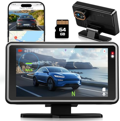 Inefala Dashcam WiFi GPS 1080P 5 Pollici Touchscreen HUD con Scheda 64GB | Heads-Up Display Velocita Ora, APP Viidure, Registrazione Loop, Visione Notturna, Grandangolo da 150/120°