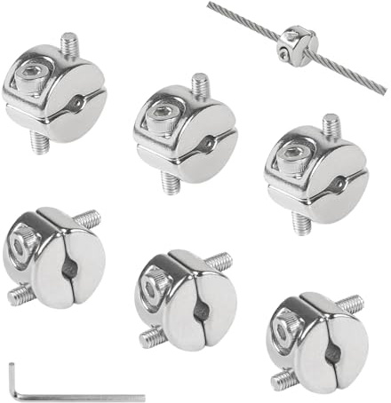SUPAWAY 6-pack avtagbar kabelklämma Ø 4 mm häftklammer i rostfritt stål V4A dubbelfäste för tråd med skruvar 4 mm monteringsklämma för stålkabel
