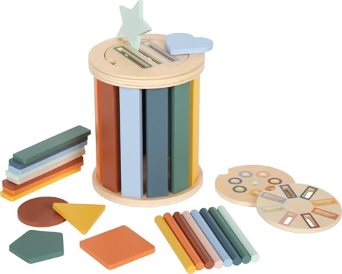 small Foot Montessori Sortierspiel mit Trommel, aus FSC® 100%-zertifiziertem Holz, 3 austauschbare Sortierplatten mit 23 Steckelementen, Steckspielzeug für Kinder ab 1 Jahr, 12816