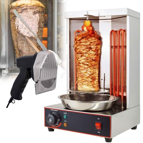 XSDAJSD Asador eléctrico para Kebab con 2 Tubos de Calentamiento y Bandeja recolectora de Carne, Estufa de Barbacoa versátil y Cortador para una Cocina Deliciosa.