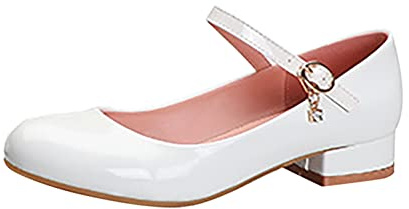 Mary Jane halvskor barn, eleganta bröllopsskor, prinsesskor, flickor, kvällsskor med klack, pumps damer, klädskor, högklackade skor, cosplay, fester, bröllop, klackskor, lackläderskor, Vit, 34 EU