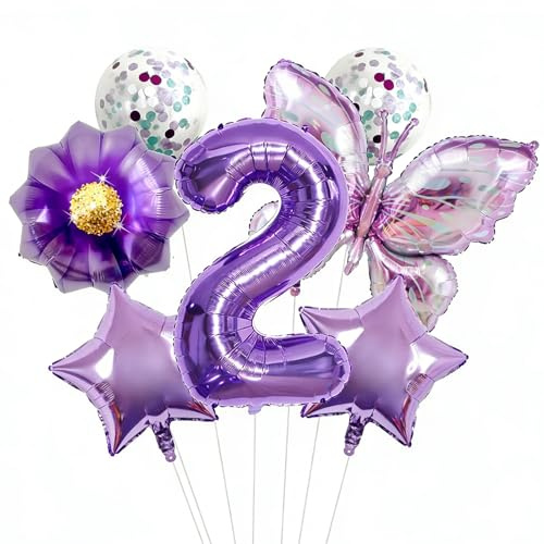 Tourima Schmetterling 2. Geburtstag Luftballons Set, Folienballon Zahl 2, Butterfly Happy Birthday Deko, Geburtstag Luftballons Mädchen, Kindergeburtstag Deko, Helium Ballon, Birthday Decorations Girl