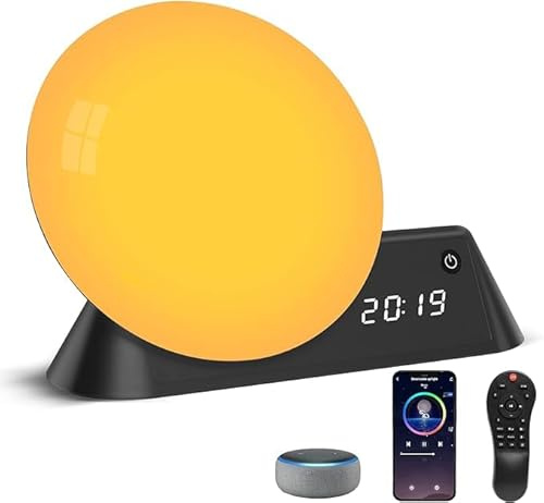 ALEJOS RISE Despertador Solar con Luz Multicolor, Sonidos Naturales, Bluetooth, Despertador Amanecer Controlado por APP y Voz, Función Biorritmo y Lampara de Noche. Despertador Inteligente con Alarma.