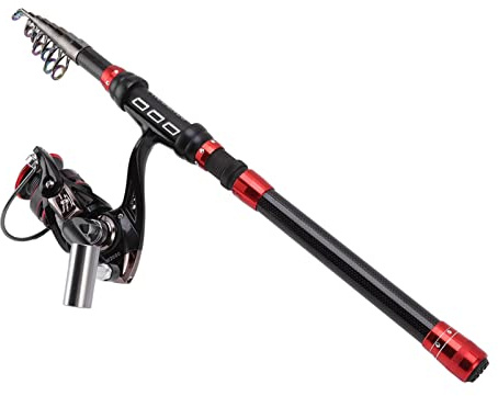 TIKATARER Set di Canne da Pesca, Kit di Canne da Pesca Telescopiche in Carbonio da 2.4 m/7.9 Piedi con Mulinello da e Accessori per Pescatori Professionisti alle Prime Armi