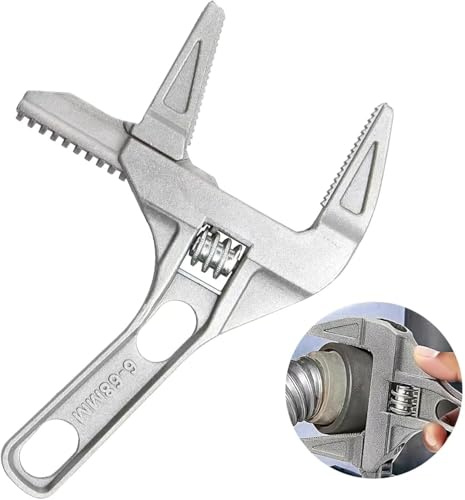 Small Adjustable Spanner,200mm 2-in-1Aluminum Alloy Plumbers Wrench Tap Spanner For Tight Space. 6-68mm Wide Jaw Large Opening Spanner Wrench for Bathroom/Kitchen Washbasin Tube (Silver 1 Pc)