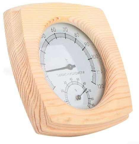 Drivstraw Wooden Digital Sauna Thermometer and Hygrometer for Accurate in Home Saunas, 140mm Round Wood Housing, Measures Up to 120°C, Elegant