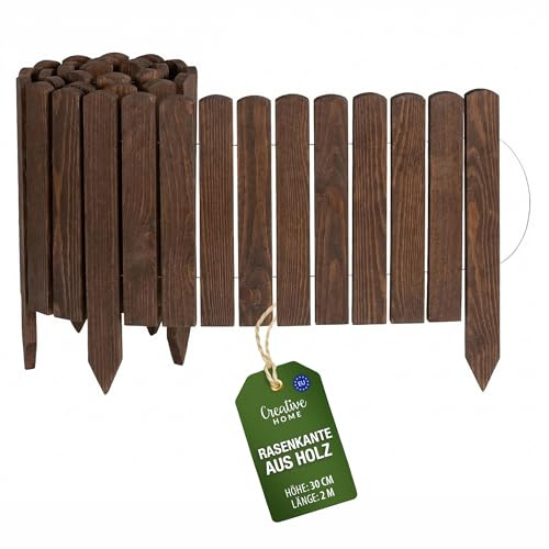 Creative Home Rasenkante Beeteinfassung Holz 200 x 30 cm (L x H) Braun | Flexible Beetumrandung 30 cm hoch Gartenzaun zum Stecken | Ideal als Beetbegrenzung, Holzzaun, Deko Zaun, Mähkante, Beetzaun