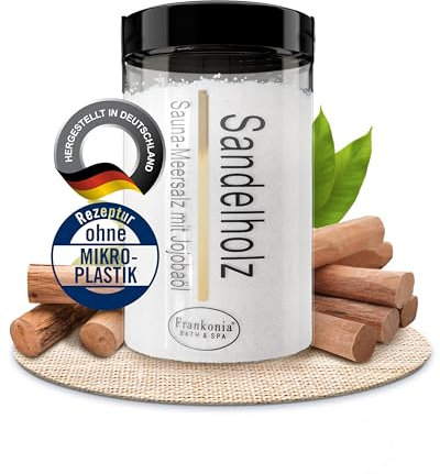 Frankonia BATH & SPA Sauna Salz Peeling Sandelholz – 400 g Meersalz-Körperpeeling mit Jojobaöl & Vitamin E – Dusch- & Body Scrub für alle Hauttypen – Vegan & ohne Parabene