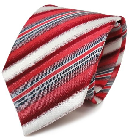 TigerTie Designer Seidenkrawatte in rot weiss grau gestreift