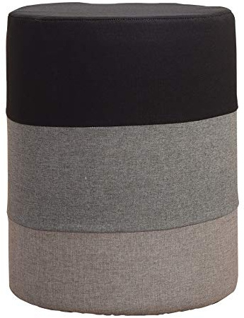 Rebecca Mobili Fußbank rund gepolstert, Sitzhocker, Grau Weiß, Wohnaccessoire, für Wohnbereich Schlafzimmer – Maße: 45 x 35 x 35 cm (HxLxB) - Art. RE4533