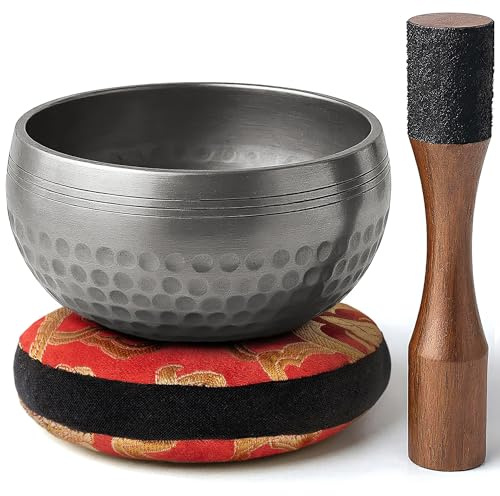 Silent Mind Cuenco Tibetano 9 cm Hecho a Mano con Mazo y Cojín - Sonido puro para meditación y relajación, artesanía de Nepal, ideal para regalo