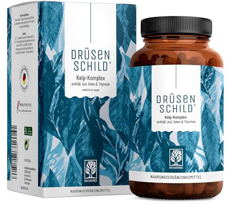 Jod Selen Komplex Kapseln - 150µg Jod aus Braunalgen (Kelp Extrakt) mit Selen und Thymian - Hochdosiert, natürlich und vegan - 180 Schilddrüse Kapseln