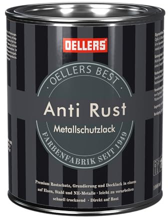 OELLERS Anti Rust, 1 Liter, RAL 9010 Reinweiß, 3in1 Metallschutzlack, Rostschutzlack, Grundierung und Deckanstrich + Schutzschicht für alle Metallarten geeignet, direkt auf Rost, 1L/6m²