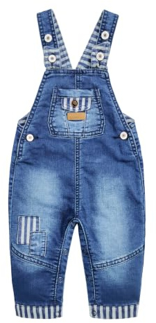 KIDSCOOL Salopette Jeans Bambina Ricamata, 9M-5T Denim Lavato | Salopette denim ragazzi piccoli, tuta jeans ricamata neonati, pantaloni righe floreali, outfit 9M-5T