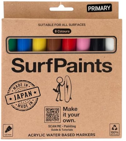Surfpaints Acrylstifte zum Designen von Surfboards und Bodyboards 8er Set (Primary)