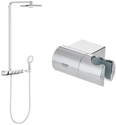 GROHE Sistema Doccia con Miscelatore Termostatico Rainshower Smartcontrol, Cromo 26250000 + Grohe 27055000 Rainshower Neutral Supporto a Muro per Manopola Doccia, Cromo