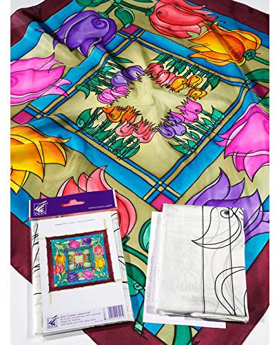 NEU Seidenmalerei/Seiden Gutta-Tuch 74x74, Pongé 08, Motiv ´Flowers´