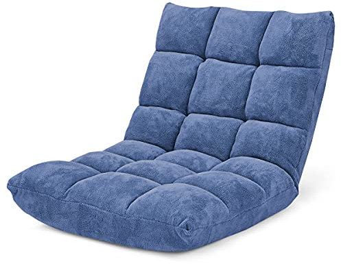 GOPLUS Bodenstuhl, Bodensofa mit Rückenlehne, Bodensessel mit Schlaffunktion, Floor Chair, Lazy Sofa, Meditationsstuhl für Wohnzimmer & Balkon (Blau)