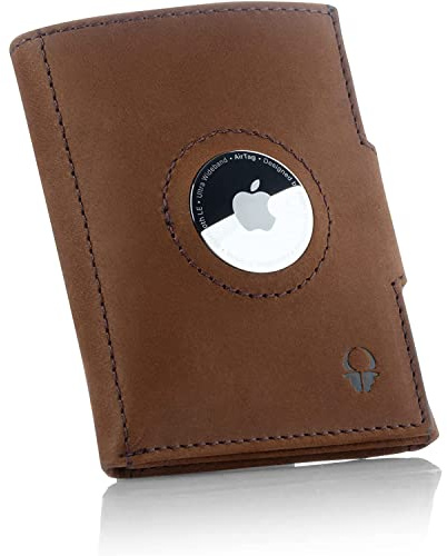 DONBOLSO Geldbörse Herren mit AirTag Hülle Wallet Air - 9x7 cm Leder Slim Wallet mit RFID-Schutz und Kartenfächern - Kompakte Größe für Alltag und Reisen - Vintage Braun