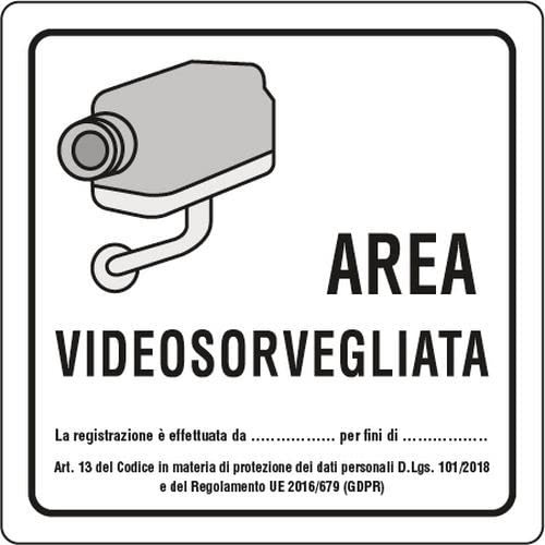 NEW CARTELLO SEGNALETICO QUADRATO - Area videosorvegliata MOD. 2 - Adesivo Extra Resistente, Pannello in Forex, Pannello In Alluminio (PANNELLO IN ALLUMINIO 30 CM)