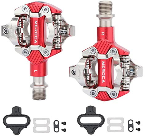 Colcolo Fahrradpedale Cleats Set Selbstsichernde MTB Reitlager Klickpedal Zubehör, ROT