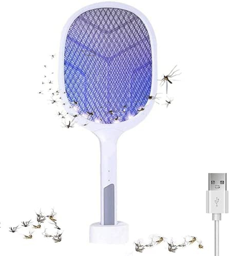 Racchetta Elettrica Ricaricabile, fulmina zanzare, Mosche, Insetti, Lampada LED Interni o Esterni, 3000V,1200mAh USB Ricaricabile Antizanzare, Torcia Rimovibile