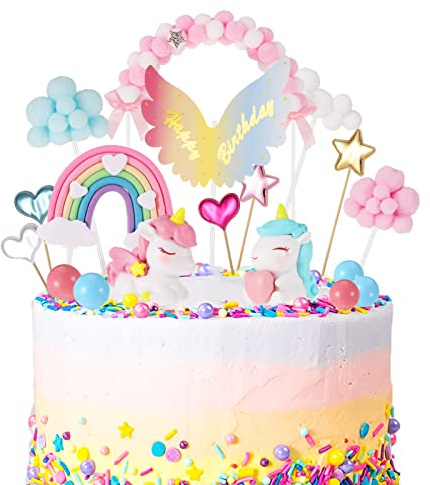 Opopark 26 Stück Einhorn Tortendeko Regenbogen Tortendeko Happy Birthday Torten Topper Luftballon Sternen Cake-Topper Kuchen Aufsätze für Mädchen Geburtstag
