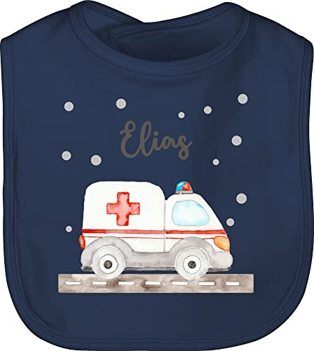 Geschenk mit Namen personalisiert by Shirtracer - Baby Lätzchen - Krankenwagen mit Name personalisiert I Blaulicht Geschenk Rettungsdienst I Rettungswagen I Ambulanz I Rettungsauto