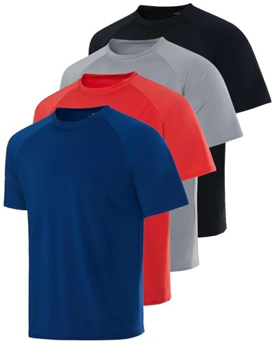 Real Essentials 4 Pack: Mens Short Sleeve Rash Guard Shirt Quick Dry UPF 50+ Sun Protection Swim (Available in Big & Tall)