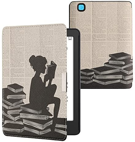kwmobile Klapphülle kompatibel mit Kobo Aura Edition 2 Hülle - eReader Case - Lesende Frau Schwarz Beige