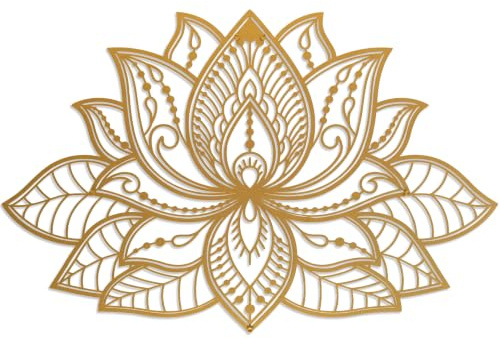 iwa concept Mandala Metall Wanddekor, Lotusblume Meditation Raumdekor, minimalistisches Zen Garten Böhmisches Geschenk für Neujahr (43.2 cmx 27.9 cm | 43 x 27.5 cm, Gold)