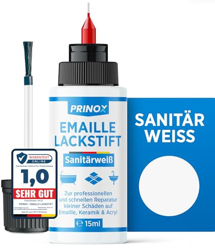 Prinox Emaille Lackstift zur professionellen Reparatur von kleinen Schäden auf Emaille,Fliesen,Keramik und Acryl -Wasserfest Bad & Sanitär Lack als Fugenstift, Reparatur für Waschbecken & Fliesen