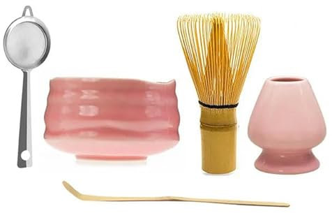 RAEF Cuenco de cerámica Japonesa de Color Rosa Brillante para Matcha, batidor de té Macha, Soporte para Chawan Chasen, Taza tamiz, Juego de Regalo para Ceremonia, Regalos de cumpleaños