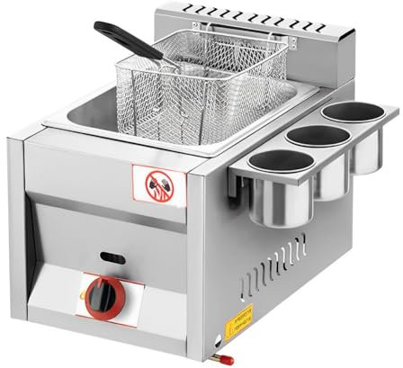Machine Commerciale, friteuse à gaz de Grande capacité 16 L, friteuse GPL en Acier Inoxydable avec Panier et Couvercle, Machine à Frire Professionnelle pour Restaurants à Frire, su