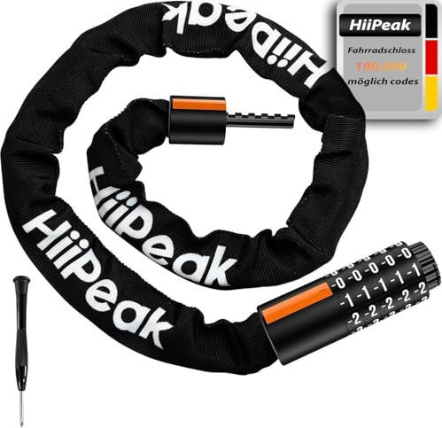 HiiPeak Fahrradschloss Hohe Sicherheit mit 5 stellige, Fahrradschloss Zahlenschloss 94cm/7mm, Schweres Zahlenschloss Fahrrad, Fahrradschlösser Diebstahlschutz Kettenschloss Fahrrad, Motorrad, Grill