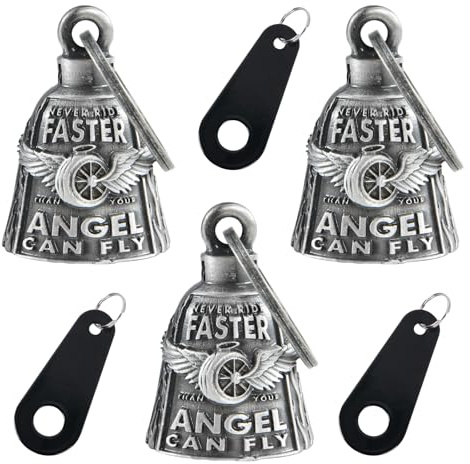 【3Pack】Motorcycle Bell w/Hanger Biker Bell Motorcycle Accessories For Good Luck Safe Riding Luck Key Chain Bell (Never Ride Faster than your Angel)