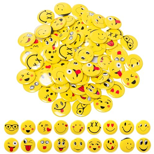 Pilikoll 60 Stück 30mm Mini Smile Face Button Pins Gelbe Smiley Face Anstecker Smiley Badge Smiley Abzeichen Smiley Brosche Pin für Kleidung Hüte Rucksäcke Dekorationen (Zufällig)