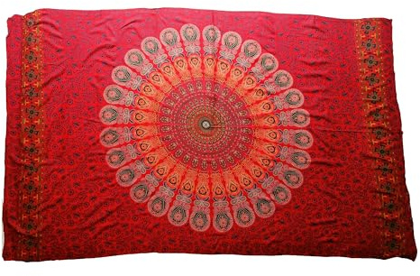 KGM accessoarer stor mandala tryck sarong scarf wrap strand simning semester kläder väggkonst, Röd, XL