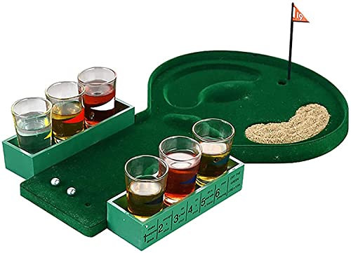CFDZCP Trinkspiel-Weinregal-Set, Golf-Freizeitspiele, Trinkrequisiten, Kreatives Tischgolfspiel, Mit 6 Bedruckten Weingläsern
