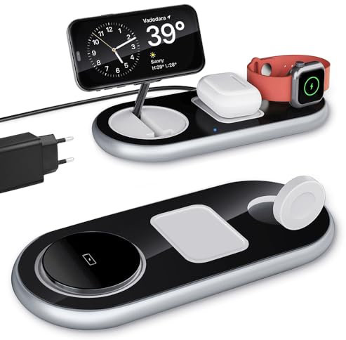 JESWO Caricatore Magnetico Wireless 3 in 1, Caricatore Wireless con adattatore da 18W, Stazione Ricarica per ricaricare telefono cellulari/smart watch/cuffie che supporti la ricarica wireless