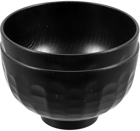 Cuenco JaponéS De Sopa Miso Juego De 2 Piezas DiseñO Tradicional En Negro Ideal Hogar Y Restaurantes, PláStico Resistente Y FáCil De Limpiar