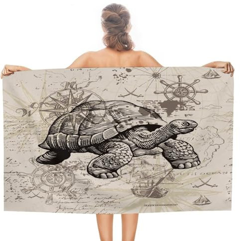 Strandtücher, Rustikale Meeresschildkröte Schwimmbadtuch Mikrofaser Duschtuch Leichtes Saunahandtuch Für Damen Strand Spa 80X130Cm