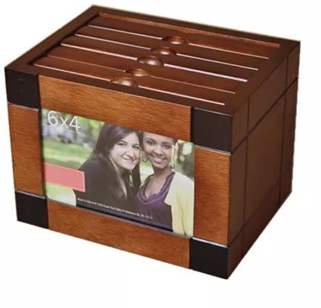 Vituord Caja De Madera para Fotos, Caja De Almacenamiento para Álbumes con 5 Álbumes Extraíbles, Cubo para Insertar Marcos De Fotos, para Fotos De 6 X 4 Pulgadas, Puede Contener 100 Fotos