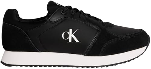 Calvin Klein Runner Sneaker Hombre Retro Sock Lace Up con Logotipo, Negro (Black/Bright White), 45