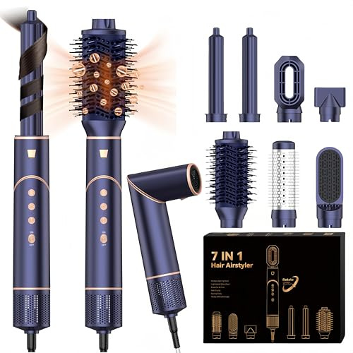 UKLISS 7 in 1 Pro Air Styler & Hair Dyer High-Speed Ionic Hair Blow Dryer [110,000RPM] with 7 Hair Styling Tools Hair Air Styler Hair Dryer Hairdryers for Women Gift Set, Gold