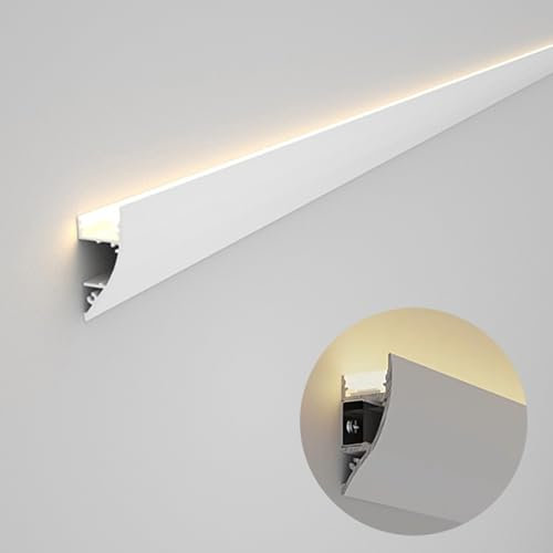 Battiscopa a Led Multi-size/ Copertura Luce Finitura Montaggio a Parete, Cornice a Led Canale Modanatura Alluminio Durevole, Parete Soffitto Angolo Decorazione Finitura Fessura(White,L3.5m(11.5ft))