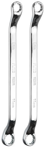 QUARKZMAN 2 Pcs Llaves de Caja de 45 Grados de Desfase 9mm x 11mm Métricas 12 Puntos Cromo Espejo Plateado Acero Cr-V Llaves de Caja Dobles Largas de Grado Industrial