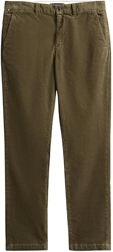 Tommy Hilfiger Uomo Pantaloni Chino Denton Corduroy Straight Fit, Verde (Battle Green), 31W/32L